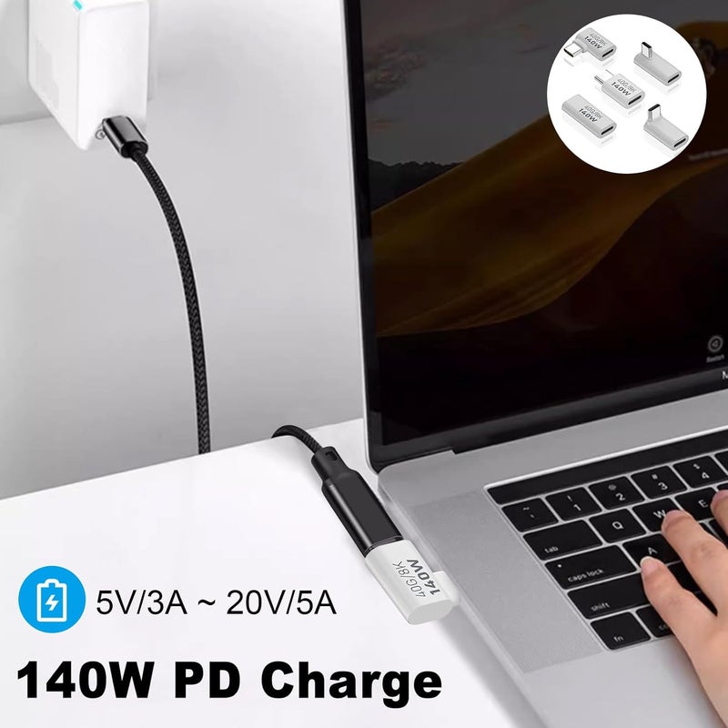 Poyiccot USB C Extension Adapter, 40Gbps Data, 140W Power, 8K Video, 90 Degree USB C Adapter Support for Thunderbolt Devices, Notebook, Tablet & Phone, in White, 5 Pack - Image 3
